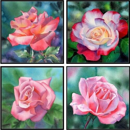 Counted Cross Stitch Kits Needlework Embroidery - 14 ct Aida DMC Color DIY Arts Home Decor - Watercolor Flowers Collection