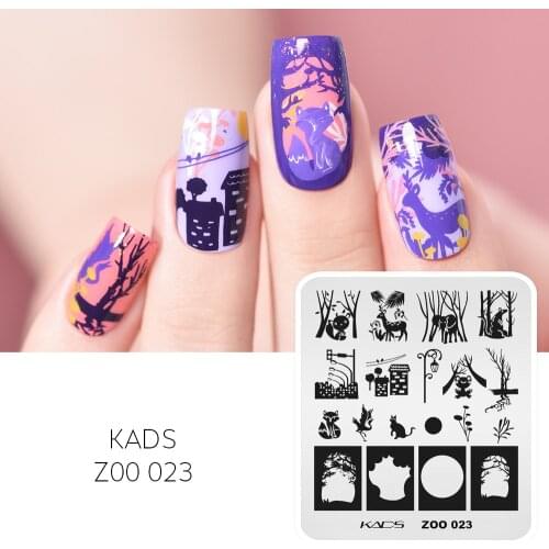 KADS Nail Art Templates Stamping Plate ZOO 023 Animal Cat Forest Stainless Steel Nail Image Stamp Template Nail Plate Tools