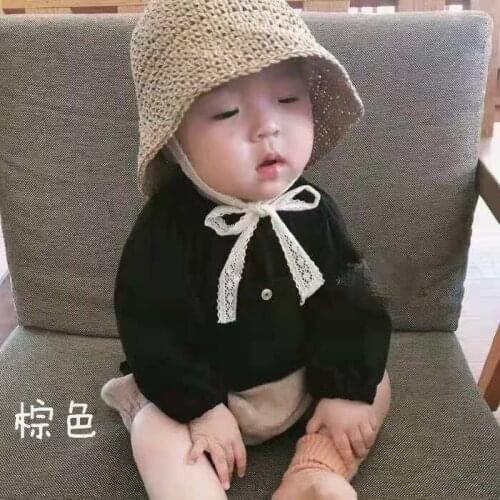 2022 Baby Summer Accessories Holiday Baby Kids Boy Girl Hat Breathable Hat Beach Straw Sun Hat Hollow Out Lace Up Bandage Cap