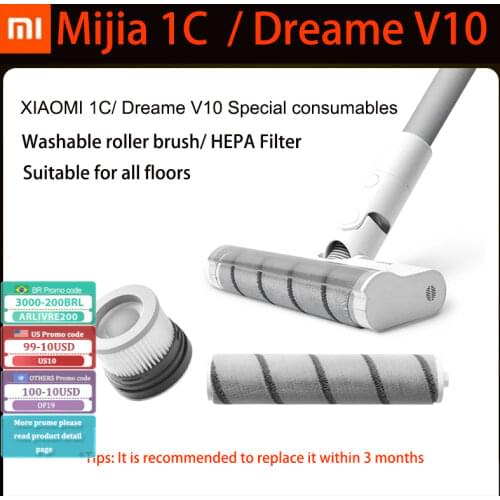 Oringal Xiaomi Dreame Vacuum Cleaner Roller Brush Hepa Filter Washable for Dreame V10 Xiaomi Mijia 1C Replaceable Consumables