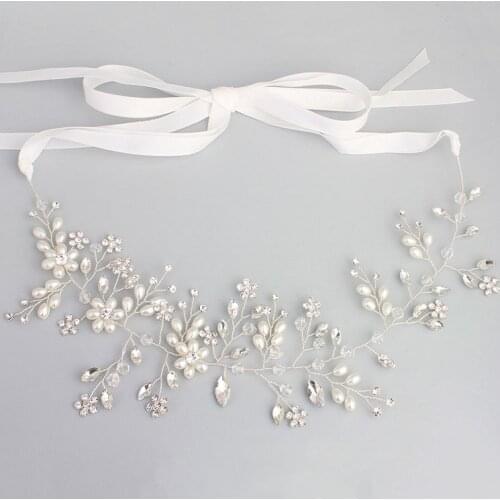 SLBRIDAL Handmade Wired Rhinestones Crystals Pearls Flower Wedding Tiara Headband Bridal Headband Hair Accessories Bridesmaids