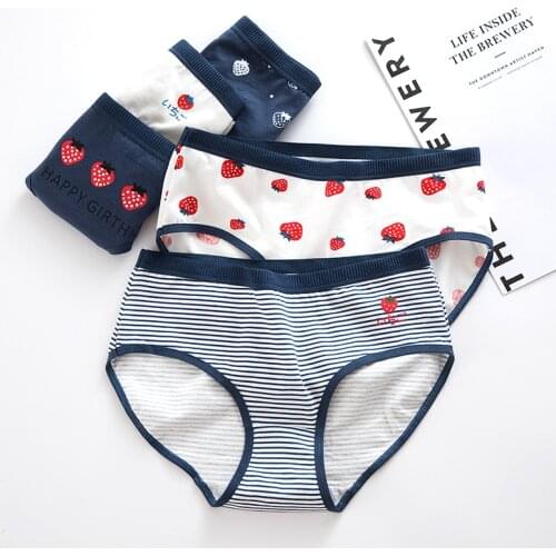 Sexy Strawberry striped Panties Cotton Japanese Women Knickers Fashion ladies fruit Briefs Breathable Underwear Female Lingeries
