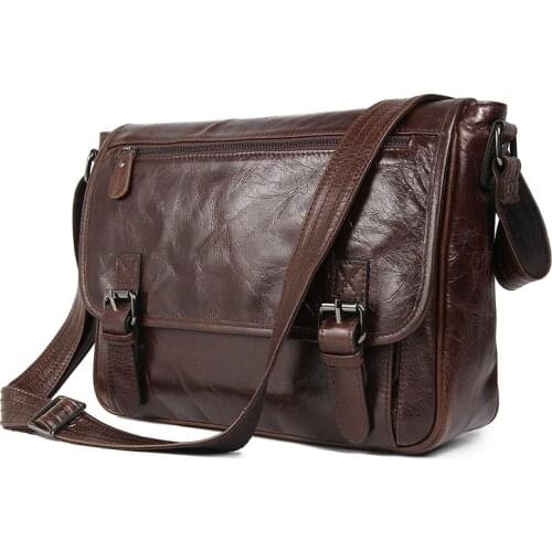 Genuine Leather Mens Briefcase Vintage Cow Leather Business Computer Bag Messenger Bags Man Shoulder Bag Postman Male