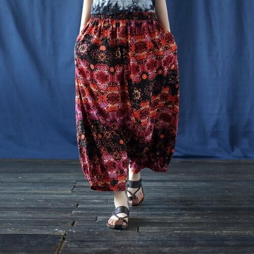 Women Loose Cotton Elastic Waist Harem Pants Ladies Vintage Retro Harem Trousers Female 2020 Summer Pants