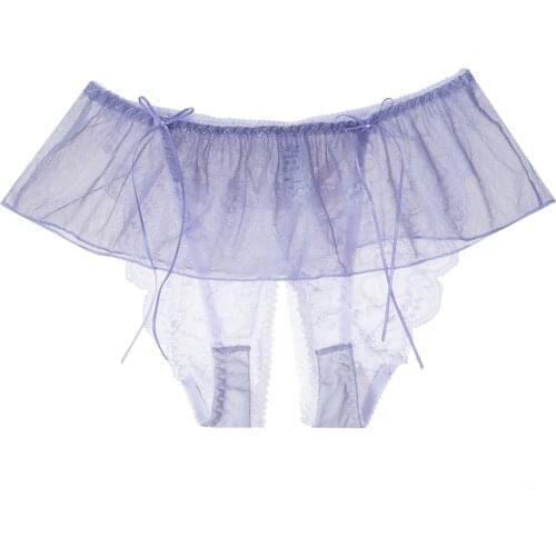 Womens Low Rise Briefs Soft Crotchless Lace Panties Elastic Waistband Skirted Underpant Bowknot Lingerie Sexy Females Underwear