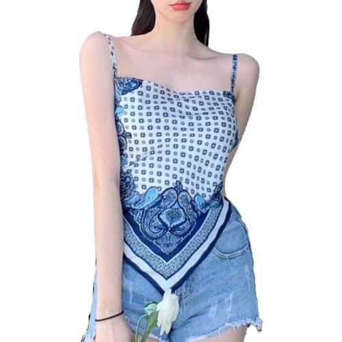 Summer Vest Plant Print Lacing Women Sleeveless Backless Camisole for Dating tops for women fashion tanks camis crop 2021