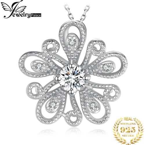 JewelryPalace Cubic Zirconia CZ Milgrain Filigree Blossom Flower Pendant Necklace Without Chain 925 Sterling Silver Jewelry Gift