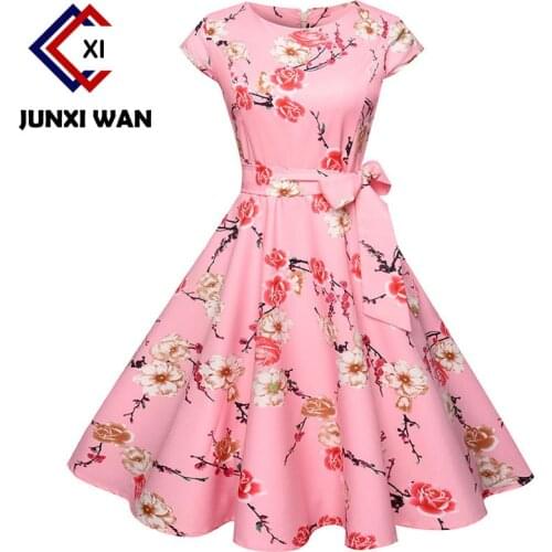 Women Vintage 50s 60s Rockabilly Office Dresses Summer Pinup Floral Print Retro Hepburn Swing Dress Vestidos Elegant Party Dress
