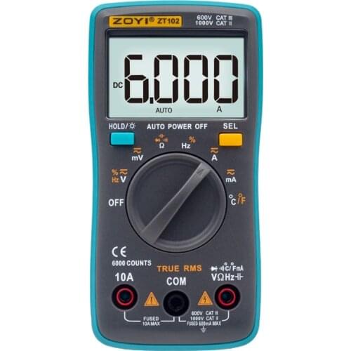 ZOYI ZT102 Digital Auto Range Portable Multimeter 6000 counts Backlight AC/DC Voltage Current Voltmeter Ammeter Capacitance Ohm