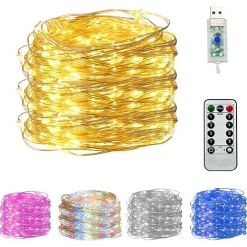 1pc 50/100/200 LED Copper Wire String Lights USB Plug-in Fairy Lights with Remote 8 Modes Lights Waterproof Remote Control Timer