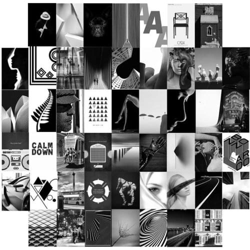 50pcs Old Style Black White Photo Collage Kit Wall Decor Aesthetic Posters Postcard Art Prints for Boys Girls Bedroom Decoration