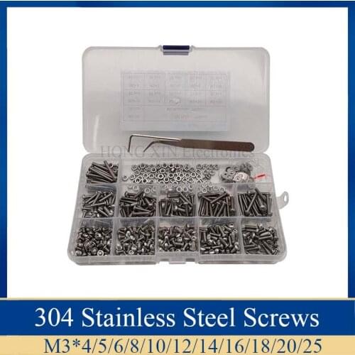 570pcs/Set M3 Hex Button Socket Head Cap Screw Nut Hexagon Metric Thread Machine Bolt Assortment Kit Set 304 Stainless Steel