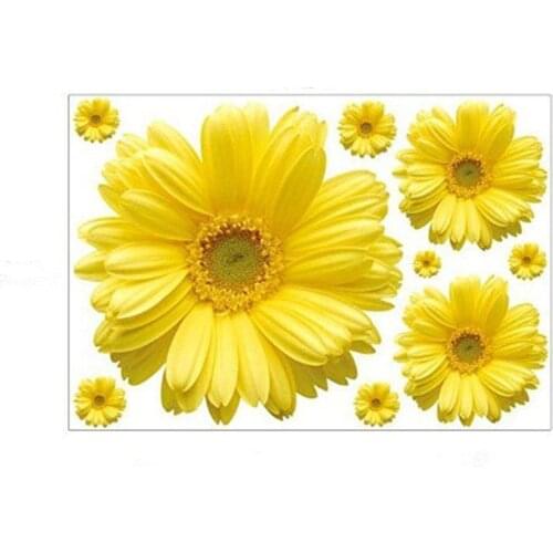 9 Flowers Yellow Chrysanthemums Daisy Flowers Wall Sticker Decal Home Decor for Living Bed Room Study TV Wall