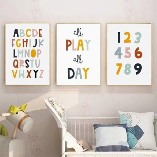 Alphabet Numbers Canvas Painting Posters Nursery Wall Art Kindergarten Decoration Kids Room Decor Picture for Baby