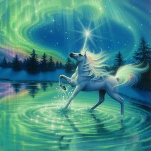 Diy Diamond Painting Cross Stitch White Horse Stands The Water Diamond Mosaic Full Diamond Embroidery Rhinestone Gift Decoration