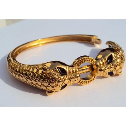 Leopard Black Eyes 22K 23K 24K Thai Baht Yellow Solid Gold FINISH Jewelry Bangle Bracelet Heavy 43G BA18