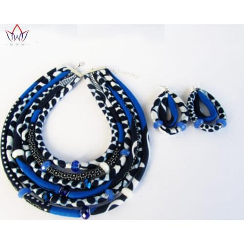 BRW 2020 Fabric African Earrings And Necklace Hoop Earrings Ankara Handmade Jewelry African Necklaces And Earrings Set WYB201