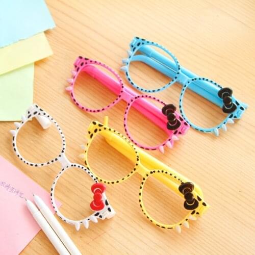 1 Piece Lytwtws Ballpoint Pen School Office Supply Cute Kawaii Creative Stationery Freebie Novelty Funny Gift Glasses Bow Blue