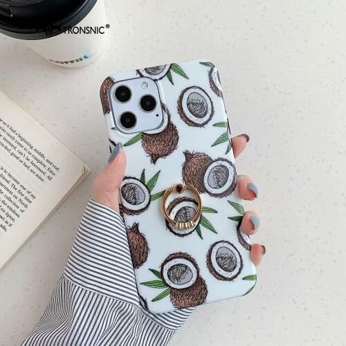Coconut Diamond Ring Phone Case for iPhone 12 Mini Pro Max Soft Matte Luxury Avocado White Case for iPhone 12 Pro Max Covers Hot