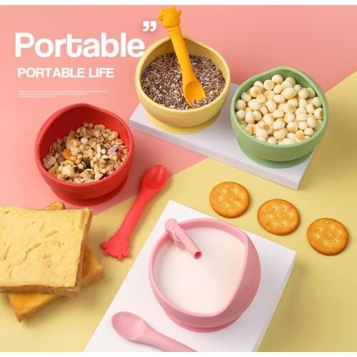 Childrens Silicone Solid Color Dinner Plate Bowl With Suction Cup Food Supplement Meal Spoon Fork Set Tableware For Baby Feed