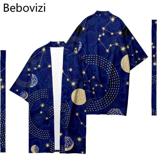 Long Loose Japanese Cardigan Women and Men Harajuku Haori Plus Size XXS-6XL Geometric Starry Sky Kimono Cosplay Top Yukata Robe