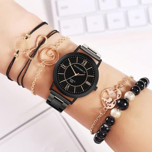 ECONOMICXI 6PCS Popular Quartz Watch Luxury Bracelet Gemstone Bracele Watch Vintage european style watch שעון לנשים fashion #N03