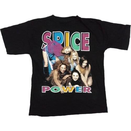 Calelinka Retro Style Spice Girl Black Cool T shirts For Women Short Sleeve Cotton Oversize Graphic Tee Crewneck Rock Tour Shirt