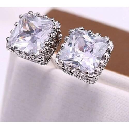 Huitan Luxury Solitaire Womens Earrings AAA Princess Cut Cubic Zirconia Simple and Elegant Style Accessories Statement Jewelry