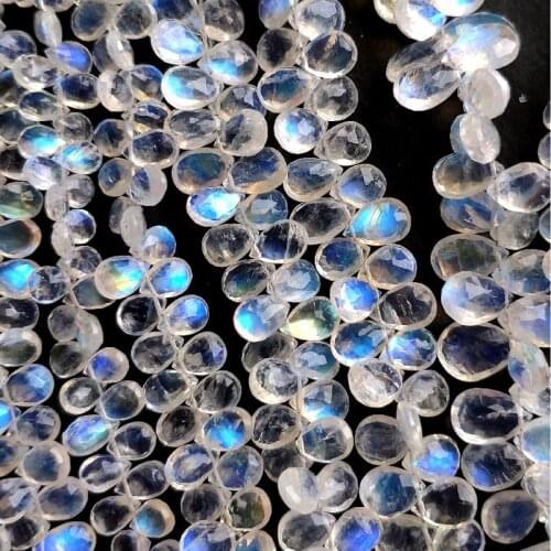 ICNWAY 1piece Natural Moonstone 4x6mm-8x12mm Perforated Drop Faceted Flat Beads for Jewelry Making Necklace Earring Bracelet