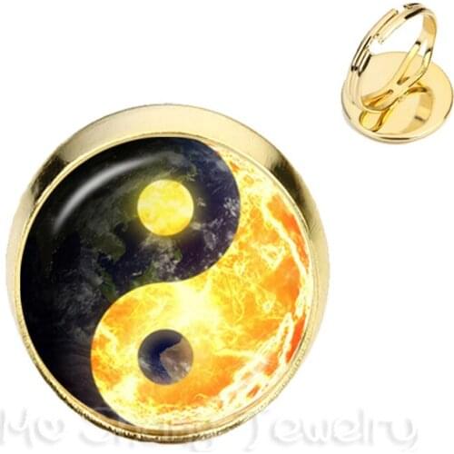 Yin Yang Glass Dome Rings Women Girls Jewellery Silver/Golden Plated 2 Color Rings Natural Classic Style Symbolizing Harmony