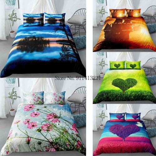 Green Love Tree Nature Plants Bedding Set 3D Printing Luxury Design 2/3pcs Bohemian Couple Lovers Bedclothes Duvet Cover Set