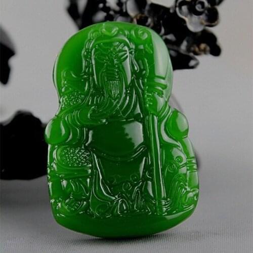 Natural Jade Green Hand-carved Guan Gong Pendant Fashion Jewelry Men and Women Martial God of Wealth Necklace Gift Accessories
