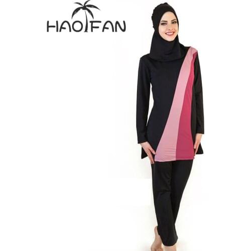 HAOFAN 2019 Muslim Swimsuits Women Spa Swimwear Full Face Hijab Swimming Beachwear Islamic Sport Clothing Bikinis Plus Size 4XL