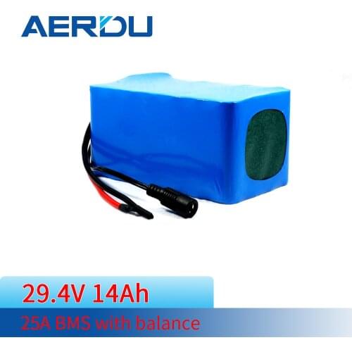 AERDU 29.4V 7S4P 14Ah 3500mah 18650 24V Lithium Battery Pack High Power and Capacity Ebike Motor Scooter Motorcycle Built-in BMS