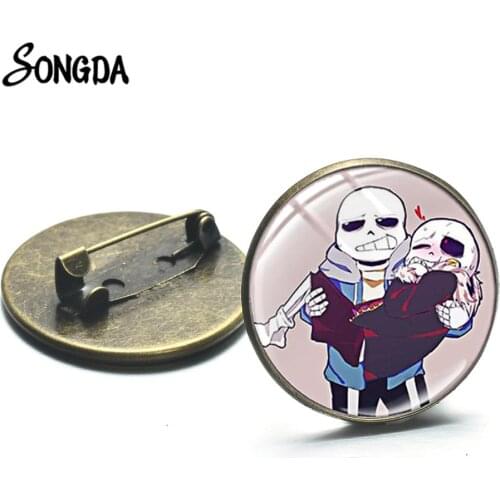 Cartoon Undertale Game Glass Art Photo Metal Brooches Toriel Sans Papyrus Fashion Printed Time Gem Lapel Pins Badges Accessories