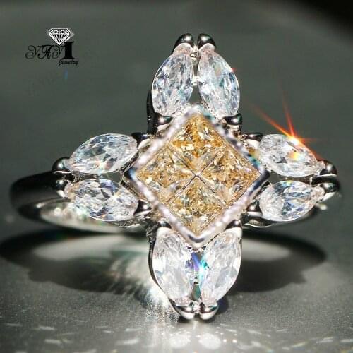 YaYI Jewelry Princess Cut 6.4CT Yellow Zircon Silver Filled Engagement Rings wedding Heart Rings Valentines Day Girls ring 034