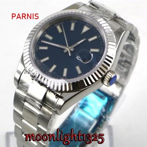 40mm parnis blue dial sapphire glass date Automatic Movement mens Watch