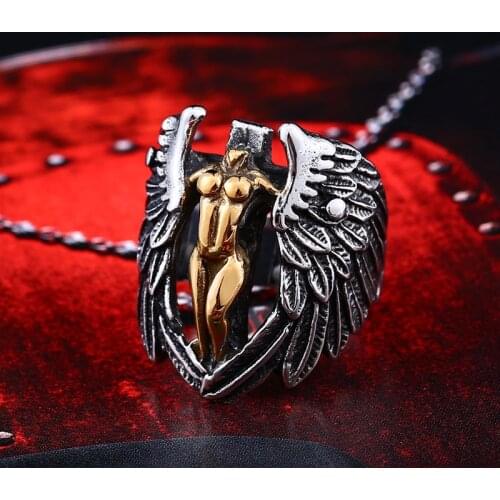 Beier new store 316L Stainless Steel Wing Feather Angle men Ring Cool Vintage Sexy nude female high quality jewelry LLBR8-050R
