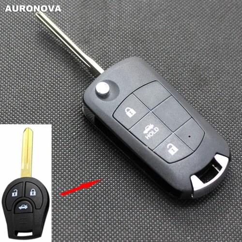 AURONOVA New Upgrade Flip Folding Key Shell for Nissan Sunny March Tiida Sylphy 3 Buttons Modified Remote Car Key Case