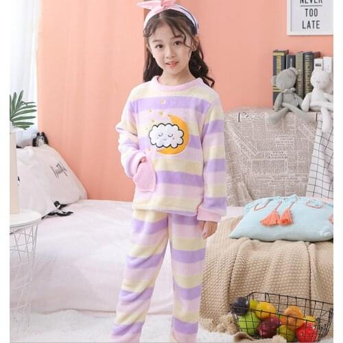 Autumn Winter Children Fleece Pajamas Warm Flannel Sleepwear Girls Boys Loungewear Coral Fleece Kids Pijamas Homewear Pyjama M09