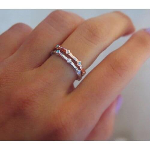 NICE women girl jewelry eternity cz opal band engagement minimal minimalist delicate top quality rose gold color ring fashion