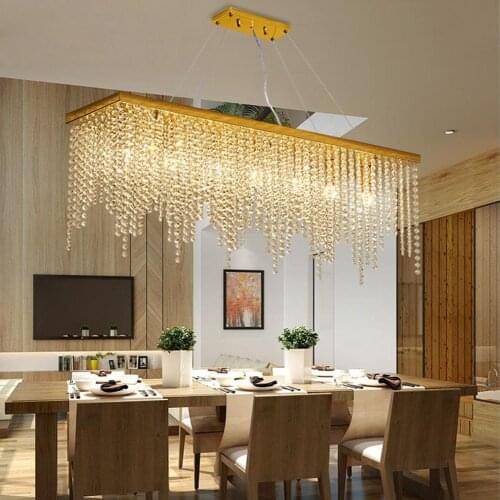 Rectangular Crystal Chandelier Modern Dining Lamp AC110V 220V Long Bar Crystal Lights