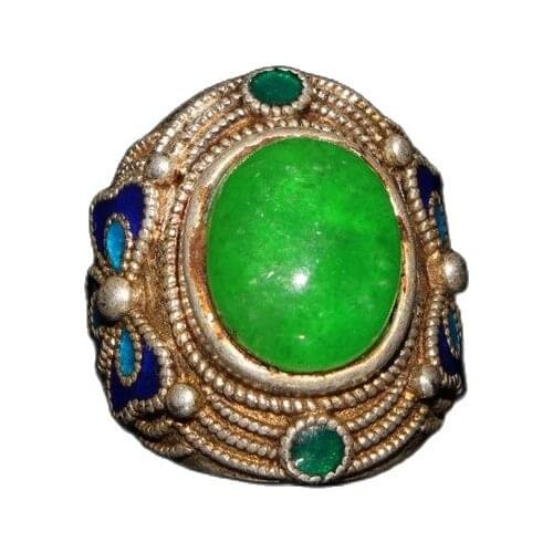 Early collection of old silver inlaid jade pigeon egg rings rings for men and women
