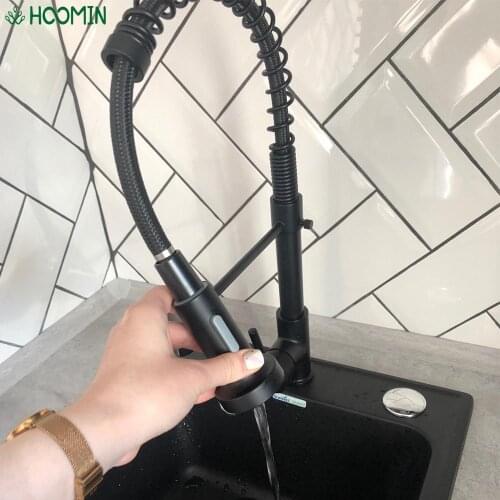 360 Degree Rotation Kitchen Faucet Kitchen Sink Deck Mounted Mixer Tap Matte Black Spring Style with Spray Mixers Taps