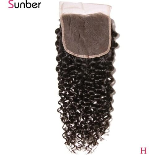 Sunber 150% density Curly 4x4 Closure Human Remy Hair Extension 10A Quality Middle Part Pre-plucked Peruvian Closure Hair