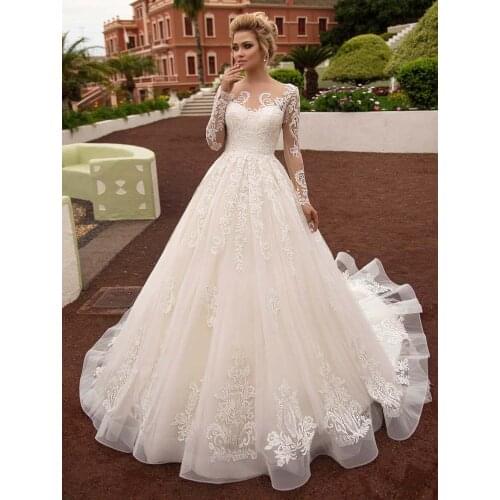 Gorgeous Lace Princess Wedding Dress 2021 Ball Gown Elegant Beading Appliques Bridal Vintage Bride Gowns Vestido De Noiva