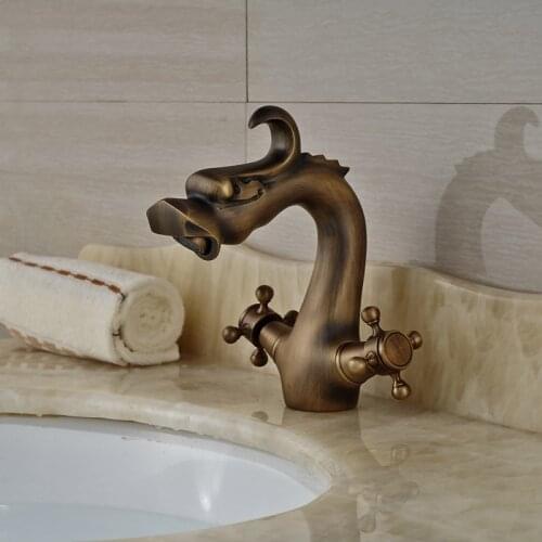 Vidric Basin Faucet Bathroom Dragon Faucets Dual Handle Mixer Tap Sink Faucets Deck Mounted