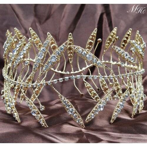 Ancient Greek Wreath Tiaras Bride Diadem Gold Crowns Leaf Design King Queen Crystal Wedding Bridal Hairband Pageant Porm Party