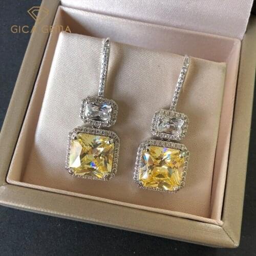 GICA Luxury 925 Sterling Silver Citrine Gemstone Drop Dangle Diamonds Anniversary Hook Earrings Fine Jewelry Gift Wholesale