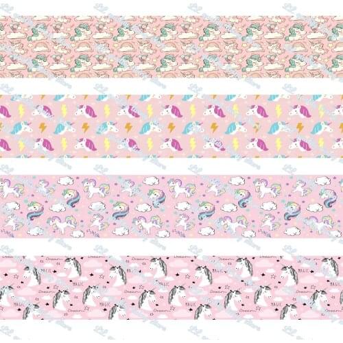 WL Diy Cartoon Unicorn Print Grosgrain Ribbon Gift Wrapping Bow Party Decoration Craft Supplies Wholesale 50 Yards